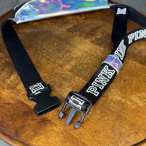 PINK Belt Bag Shiny Silver Iridescent Fanny Pack Adjustable Victoria's Secret - Picture 5 of 7